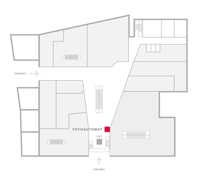 Erdgeschoss-Plan des Stadtmarkt Dornbirn mit markiertem Standort des Fotoautomaten neben dem Eingang von New Yorker